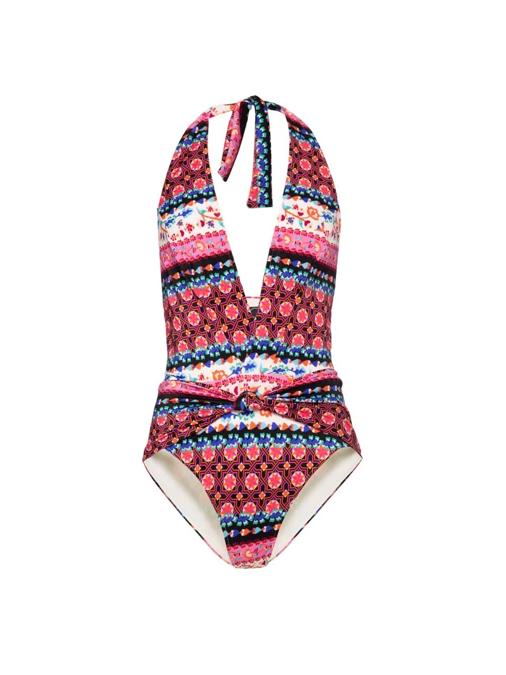 PatBO Multicolor Halter One-Piece Deep V-neck